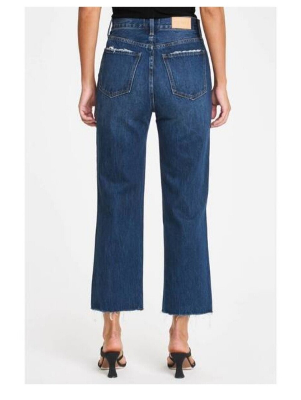 Pistola Cassie High Rise Straight Leg Cropped Distressed Jeans 26 Dark Wash - Picture 2 of 13